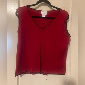 Vintage Oscar de la Renta Red Top with Black Trimsize large